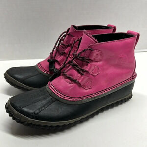 Sorel Duck Boots Lace Up Out N About Shoes NY2635-695 Pink Black Womens Size 6